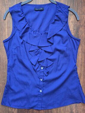 Banana Republic: Royal Blue Sleeveless Blouse with ruffled front, Small